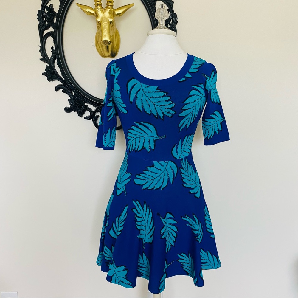 Plenty by Tracy Reese Dark Blue Palm Print Knit Dress
